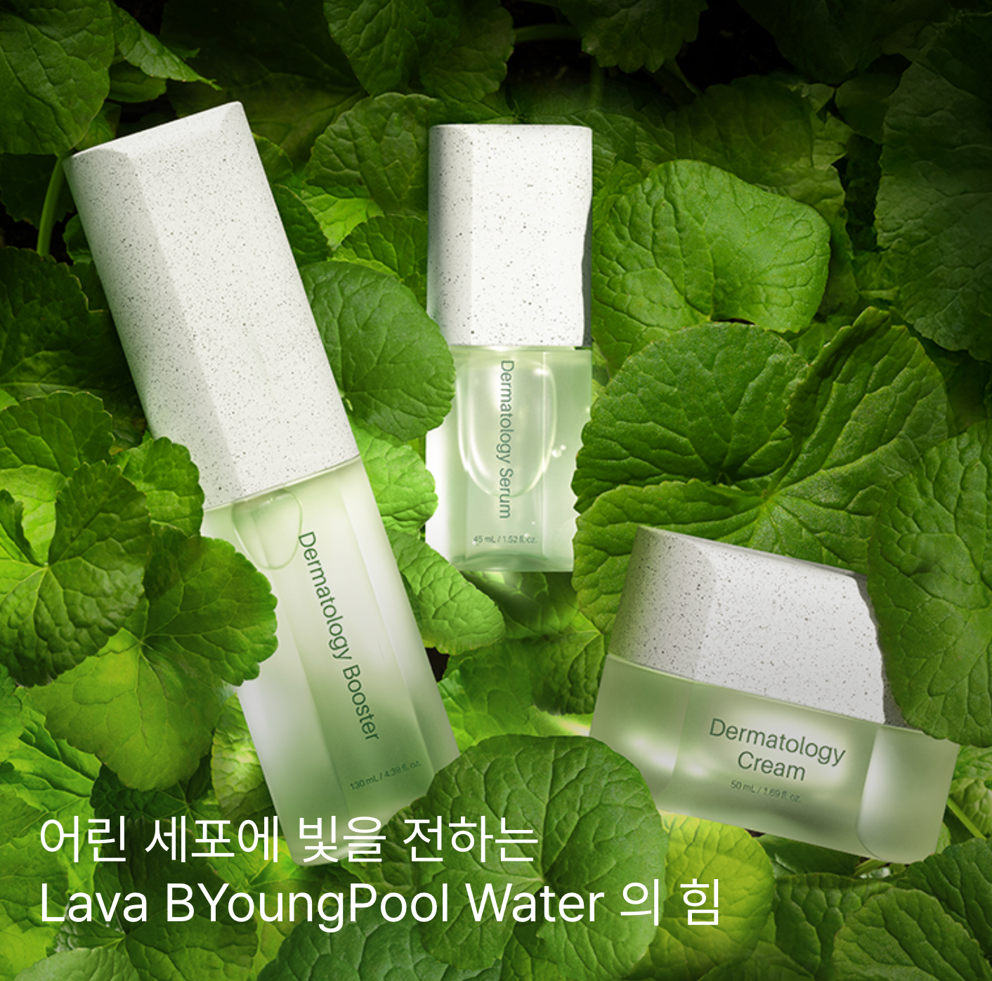 Incellderm Dermatology Skincare Set — Booster, Serum, and Cream made with Lava BYoungPool Water for youthful radiant skin.